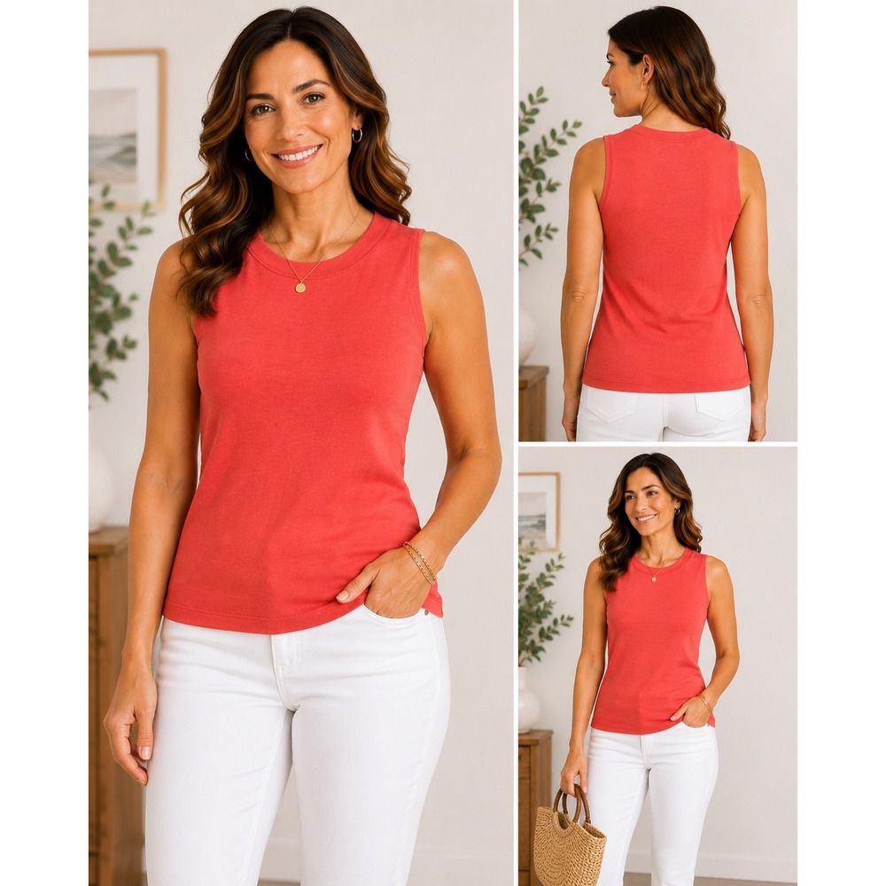 Dressbarn‎ Tank Top Women Small Coral Mock Neck Sleeveless Knit Shell Top